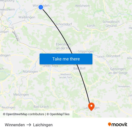 Winnenden to Laichingen map