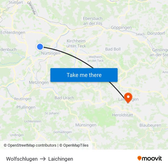 Wolfschlugen to Laichingen map