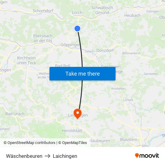 Wäschenbeuren to Laichingen map