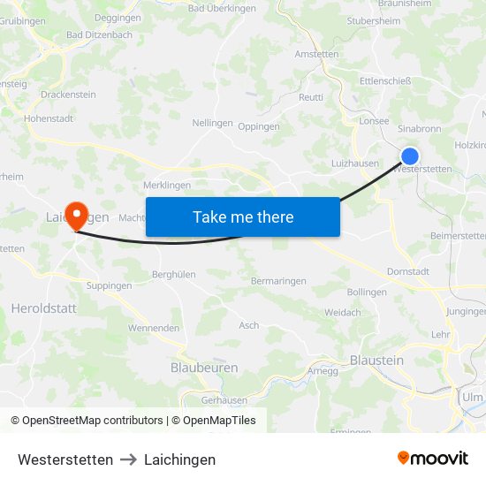 Westerstetten to Laichingen map