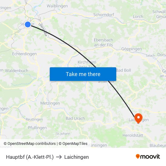 Hauptbf (A.-Klett-Pl.) to Laichingen map