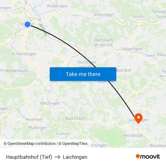 Hauptbahnhof (Tief) to Laichingen map