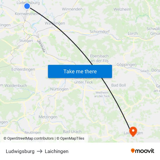 Ludwigsburg to Laichingen map
