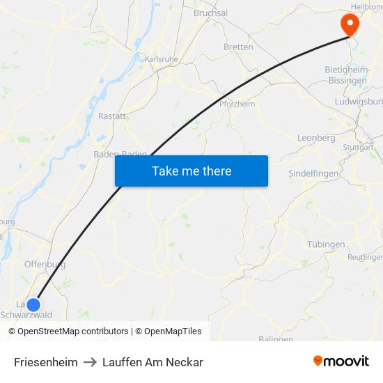 Friesenheim to Lauffen Am Neckar map