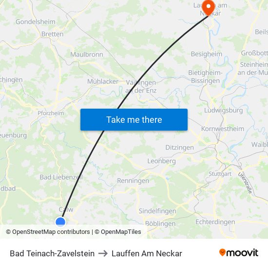 Bad Teinach-Zavelstein to Lauffen Am Neckar map