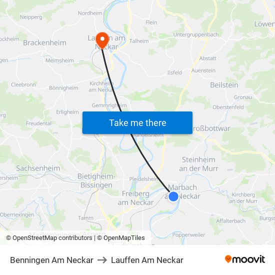 Benningen Am Neckar to Lauffen Am Neckar map