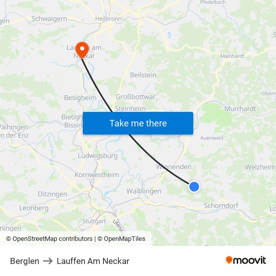 Berglen to Lauffen Am Neckar map