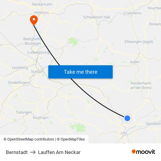Bernstadt to Lauffen Am Neckar map