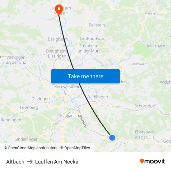 Altbach to Lauffen Am Neckar map