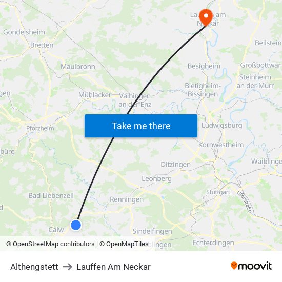 Althengstett to Lauffen Am Neckar map