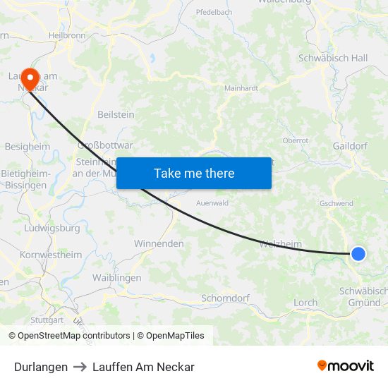 Durlangen to Lauffen Am Neckar map