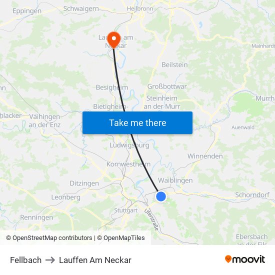 Fellbach to Lauffen Am Neckar map