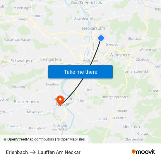 Erlenbach to Lauffen Am Neckar map