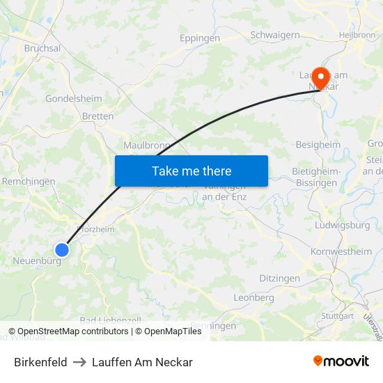 Birkenfeld to Lauffen Am Neckar map