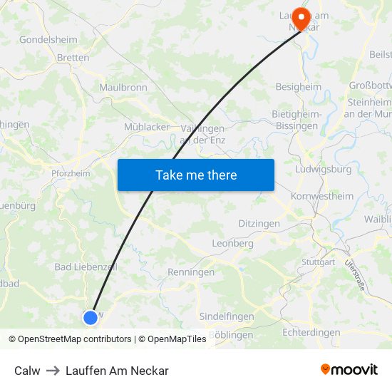 Calw to Lauffen Am Neckar map