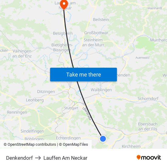 Denkendorf to Lauffen Am Neckar map