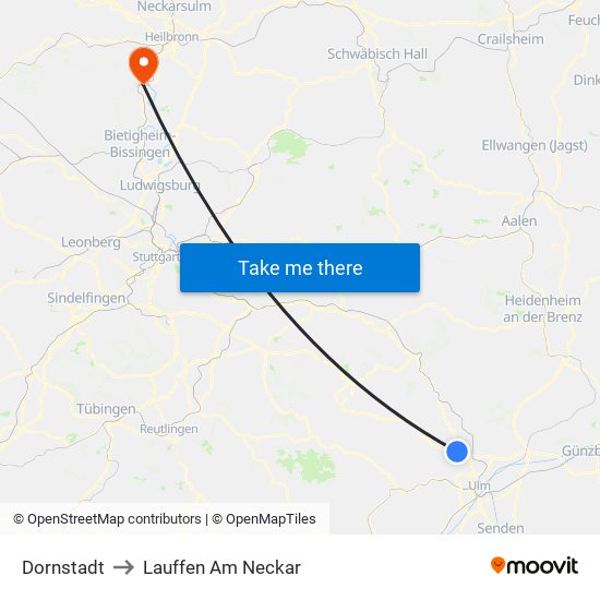 Dornstadt to Lauffen Am Neckar map