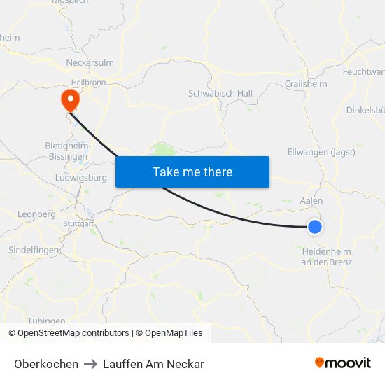 Oberkochen to Lauffen Am Neckar map