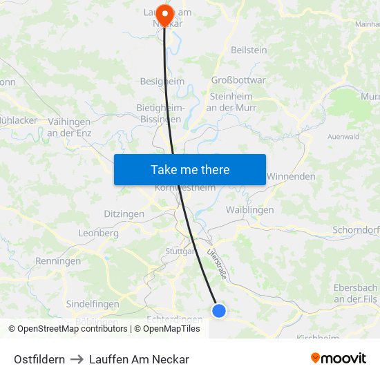 Ostfildern to Lauffen Am Neckar map