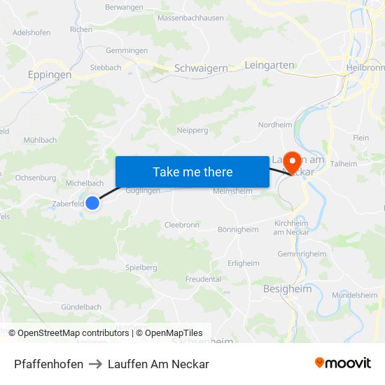 Pfaffenhofen to Lauffen Am Neckar map