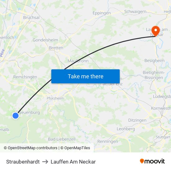 Straubenhardt to Lauffen Am Neckar map