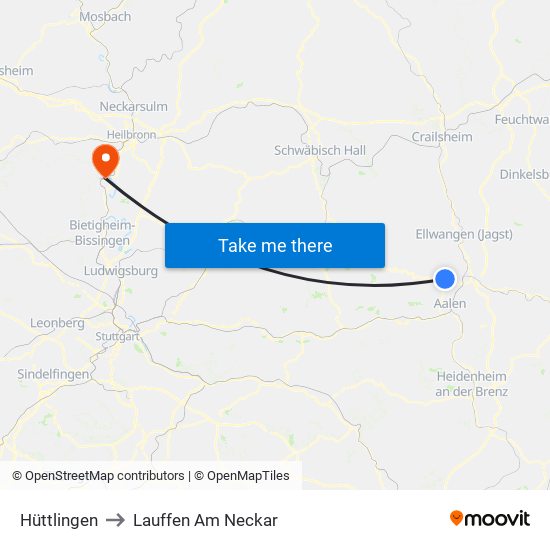 Hüttlingen to Lauffen Am Neckar map