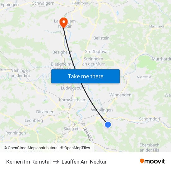 Kernen Im Remstal to Lauffen Am Neckar map