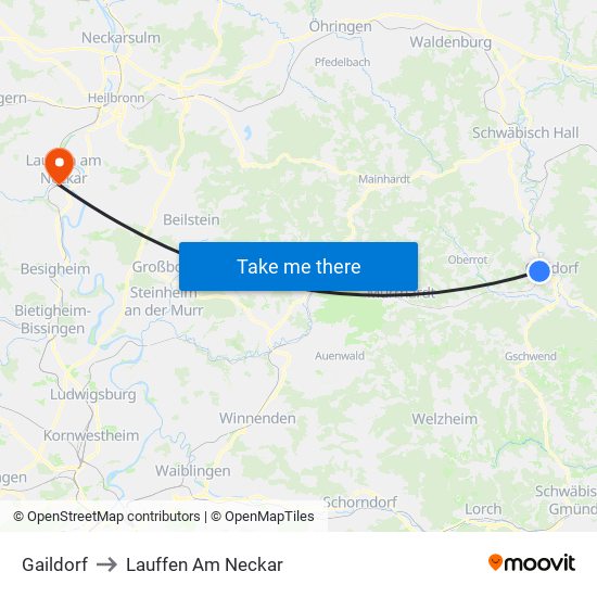 Gaildorf to Lauffen Am Neckar map