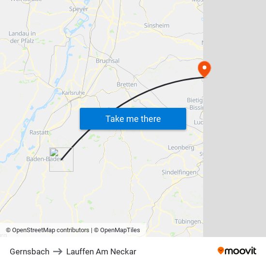 Gernsbach to Lauffen Am Neckar map