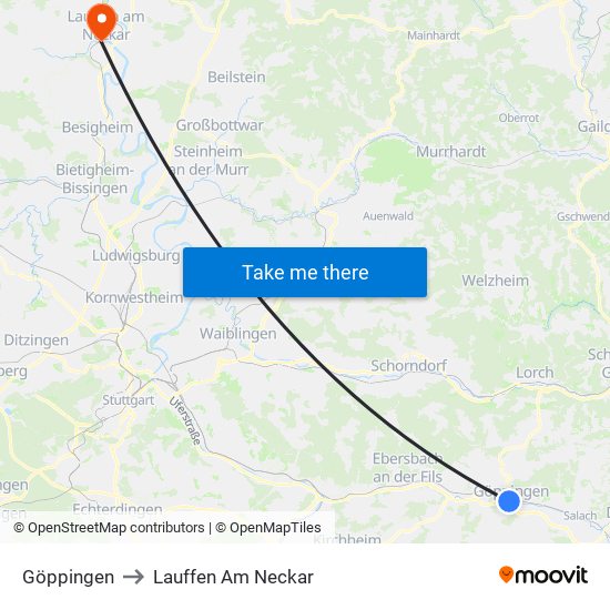 Göppingen to Lauffen Am Neckar map