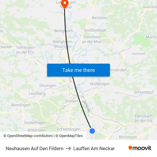 Neuhausen Auf Den Fildern to Lauffen Am Neckar map