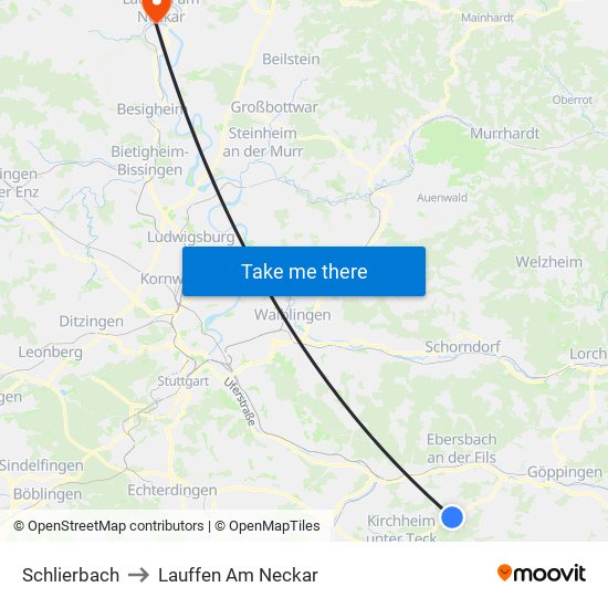 Schlierbach to Lauffen Am Neckar map