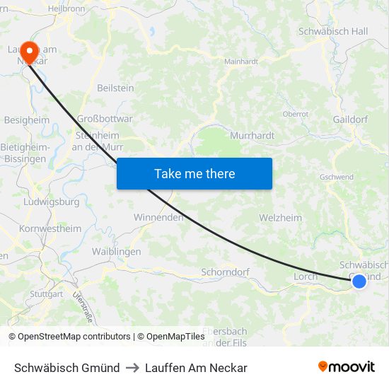 Schwäbisch Gmünd to Lauffen Am Neckar map