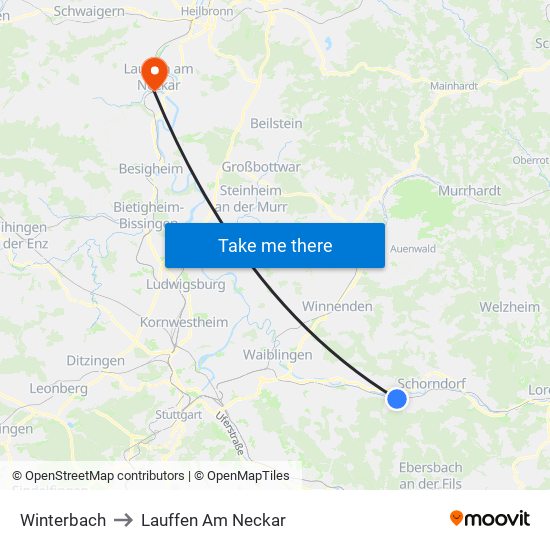 Winterbach to Lauffen Am Neckar map