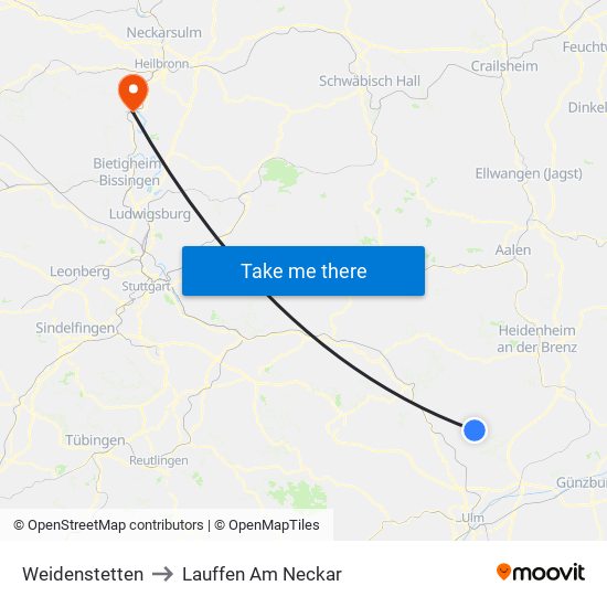 Weidenstetten to Lauffen Am Neckar map