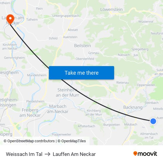 Weissach Im Tal to Lauffen Am Neckar map