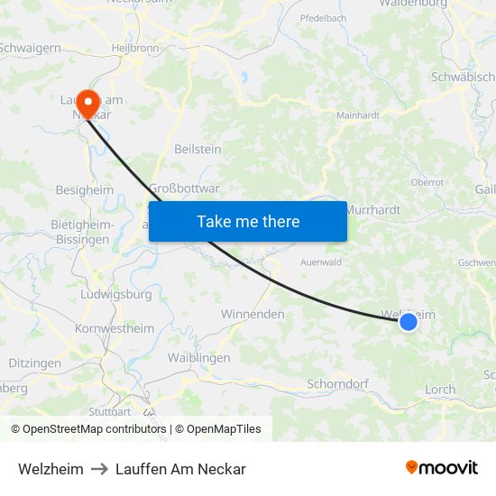 Welzheim to Lauffen Am Neckar map