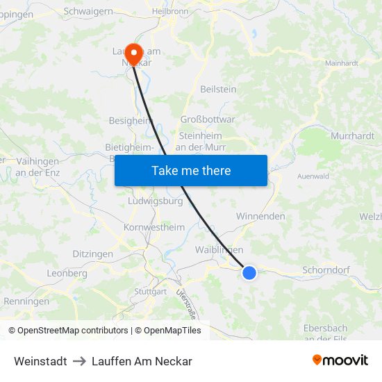 Weinstadt to Lauffen Am Neckar map