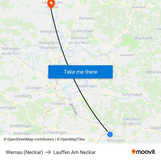 Wernau (Neckar) to Lauffen Am Neckar map