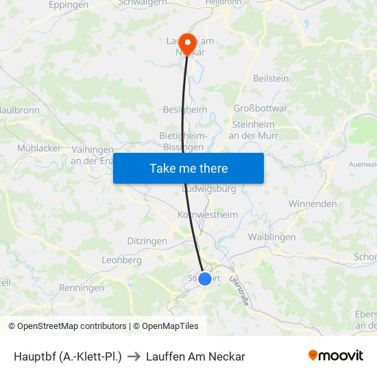 Hauptbf (A.-Klett-Pl.) to Lauffen Am Neckar map