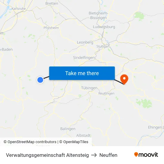 Verwaltungsgemeinschaft Altensteig to Neuffen map