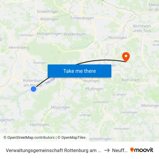 Verwaltungsgemeinschaft Rottenburg am Neckar to Neuffen map