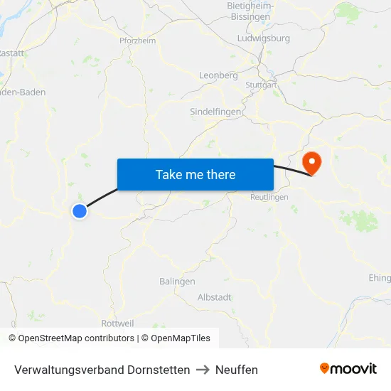 Verwaltungsverband Dornstetten to Neuffen map