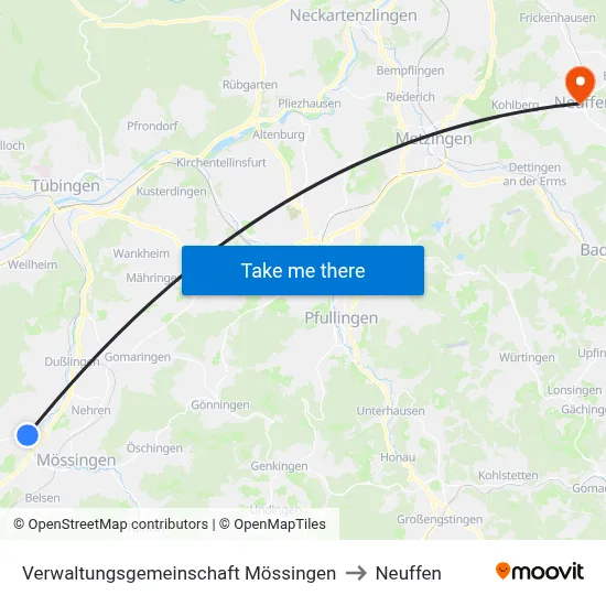 Verwaltungsgemeinschaft Mössingen to Neuffen map