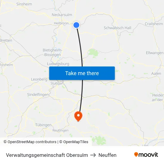 Verwaltungsgemeinschaft Obersulm to Neuffen map