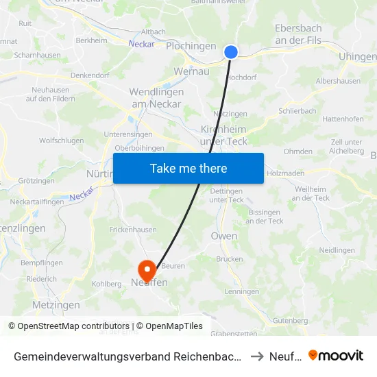 Gemeindeverwaltungsverband Reichenbach An Der Fils to Neuffen map
