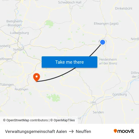 Verwaltungsgemeinschaft Aalen to Neuffen map