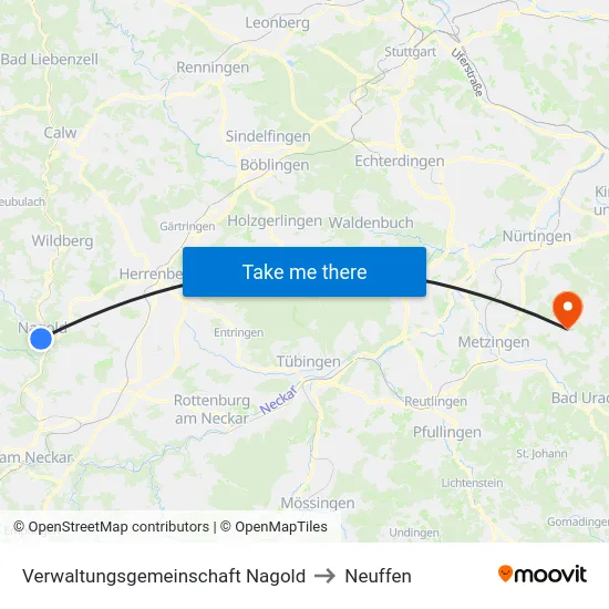 Verwaltungsgemeinschaft Nagold to Neuffen map