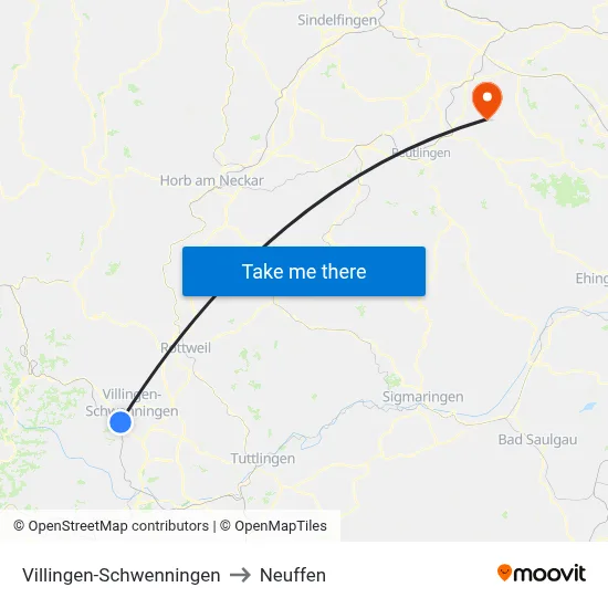 Villingen-Schwenningen to Neuffen map