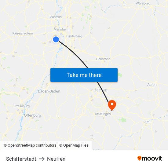 Schifferstadt to Neuffen map